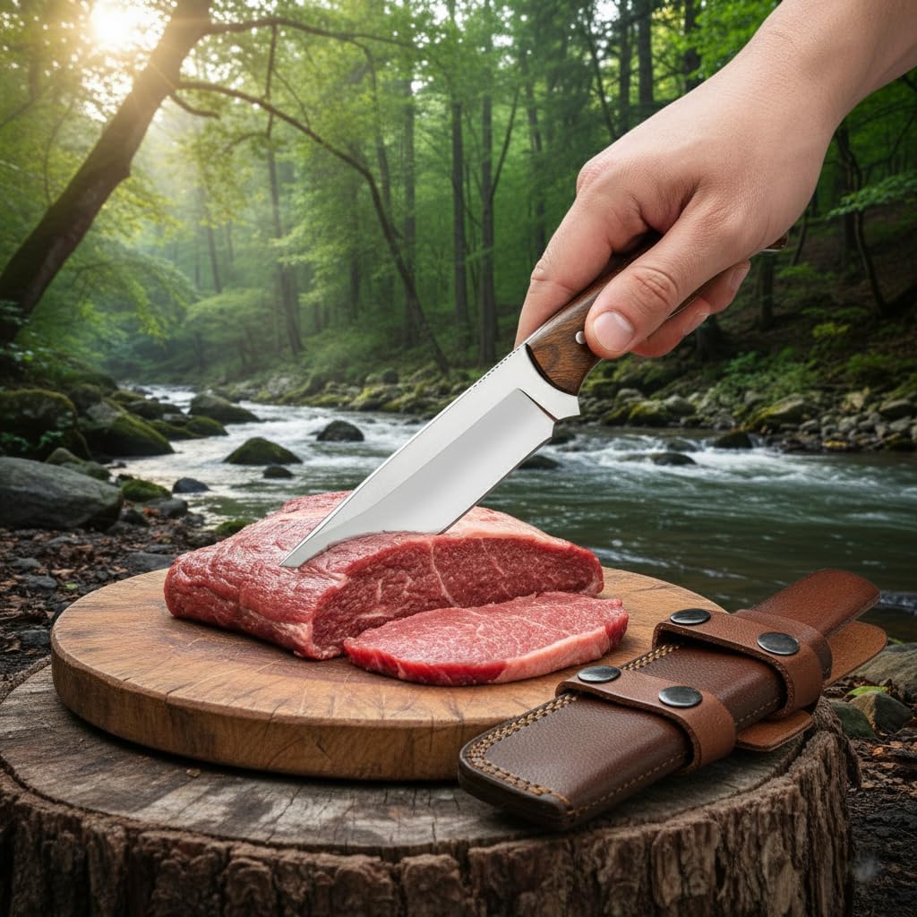 Handmade Full Tang Hunting Knife - 10 Inch High Carbon Steel Blade, Durable Rosewood Handle, & Sheath – Perfect for Outdoor Adventures, Camping, & Survival