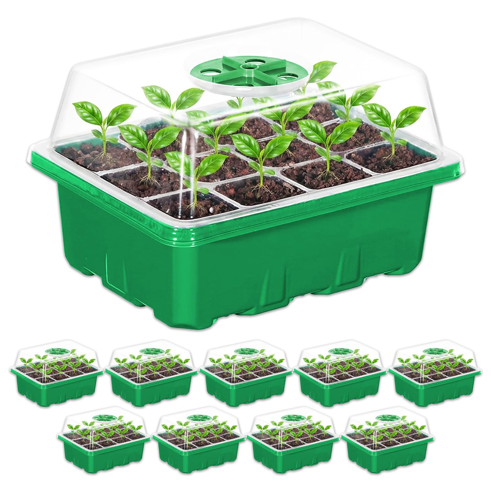 Spares2go Seed Starting Propagator Tray Garden Plant Seedling Germination Starter Grow Kit (Pack of 10, 120 Cells)