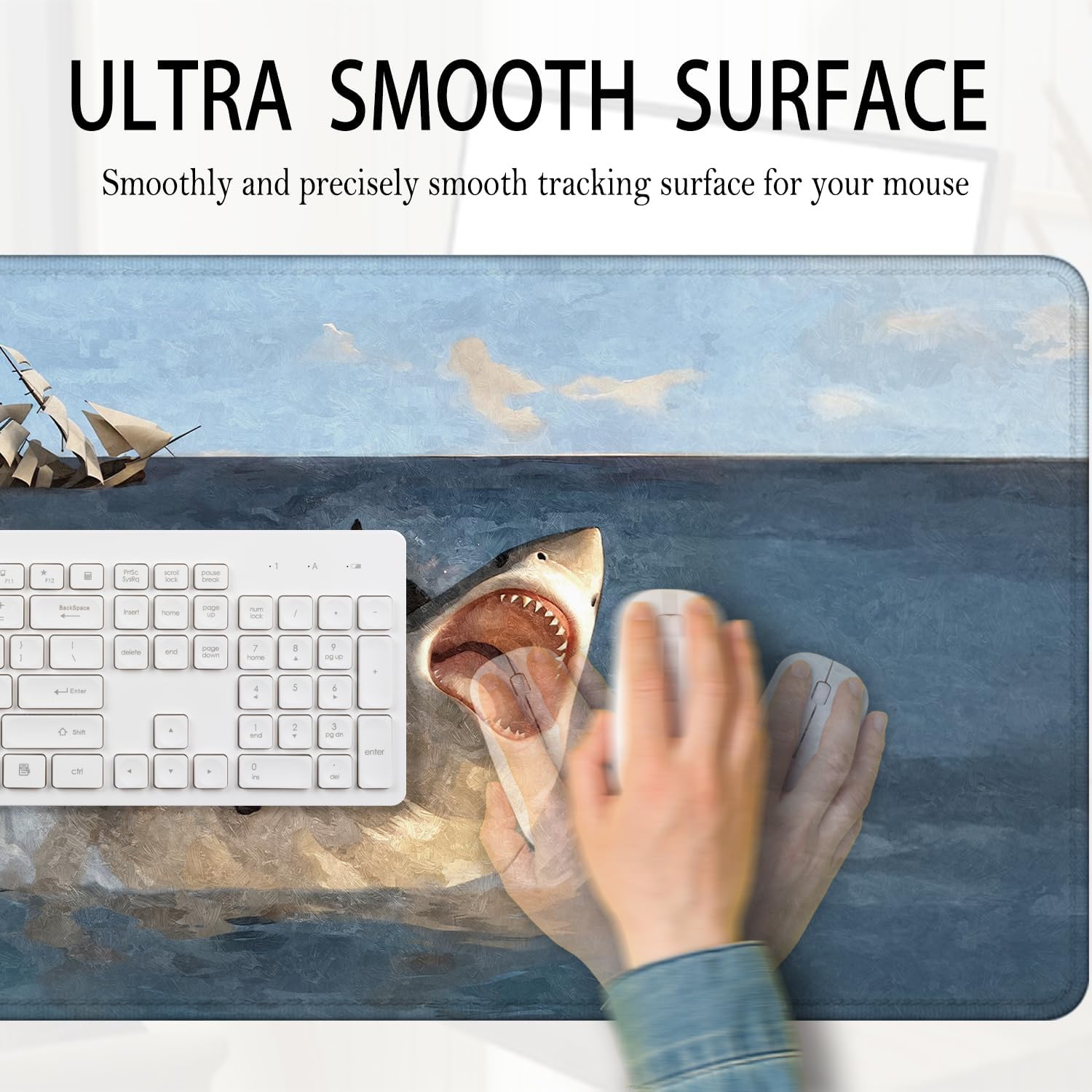 Funny Shark Mouse Pad Large 31.5x15.7inch, Funny Black Cat Attack Shark Large Mouse Pads for Wireless Mouse Computers Laptop Desk Accessories, Black Cat Office Supplies image 4