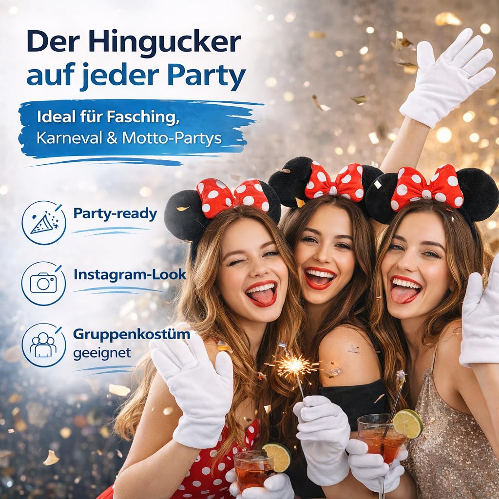 Costumed 2-częściowy zestaw z uszami myszki Minnie – kostium z rękawiczkami i uszami myszy dla kobiet na karnawał