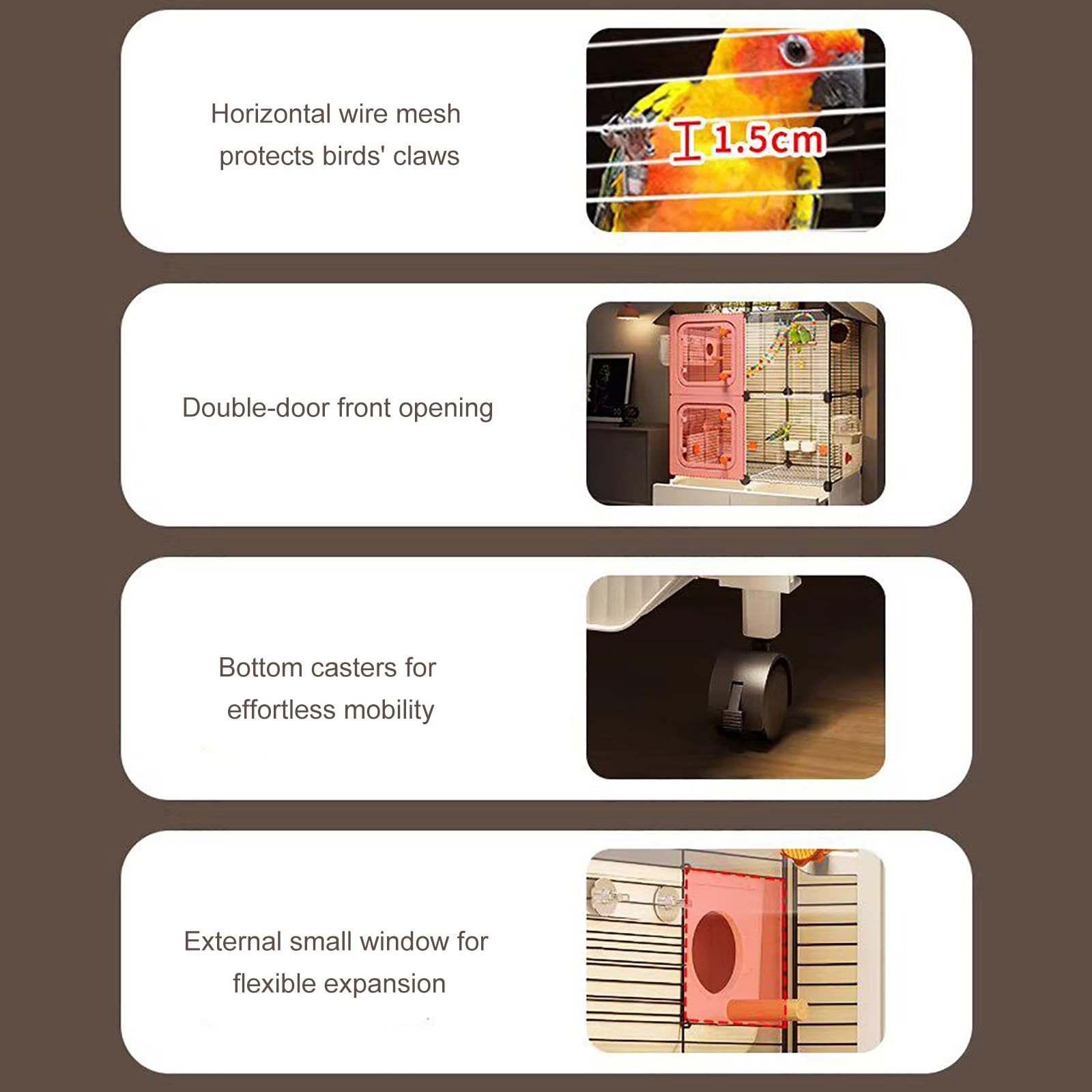 Jaula Grande para Pájaros con Ruedas – Aviario Espacioso para Periquitos, Conures y Agapornis, Jaula para Loros con Almacenaje Superior y Columpio para Interior y Exterior White
