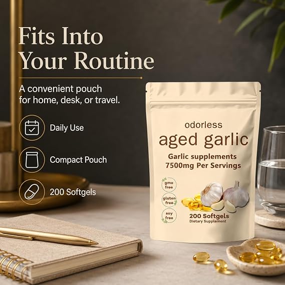 Primus Aged Garlic Extract Softgels, Non-GMO, 200 Count | Aged garlic extract softgels for adults, designed for a simple daily supplement routine