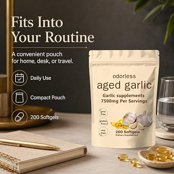 Primus Aged Garlic Extract Softgels, Non-GMO, 200 Count | Aged garlic extract softgels for adults, designed for a simple daily supplement routine