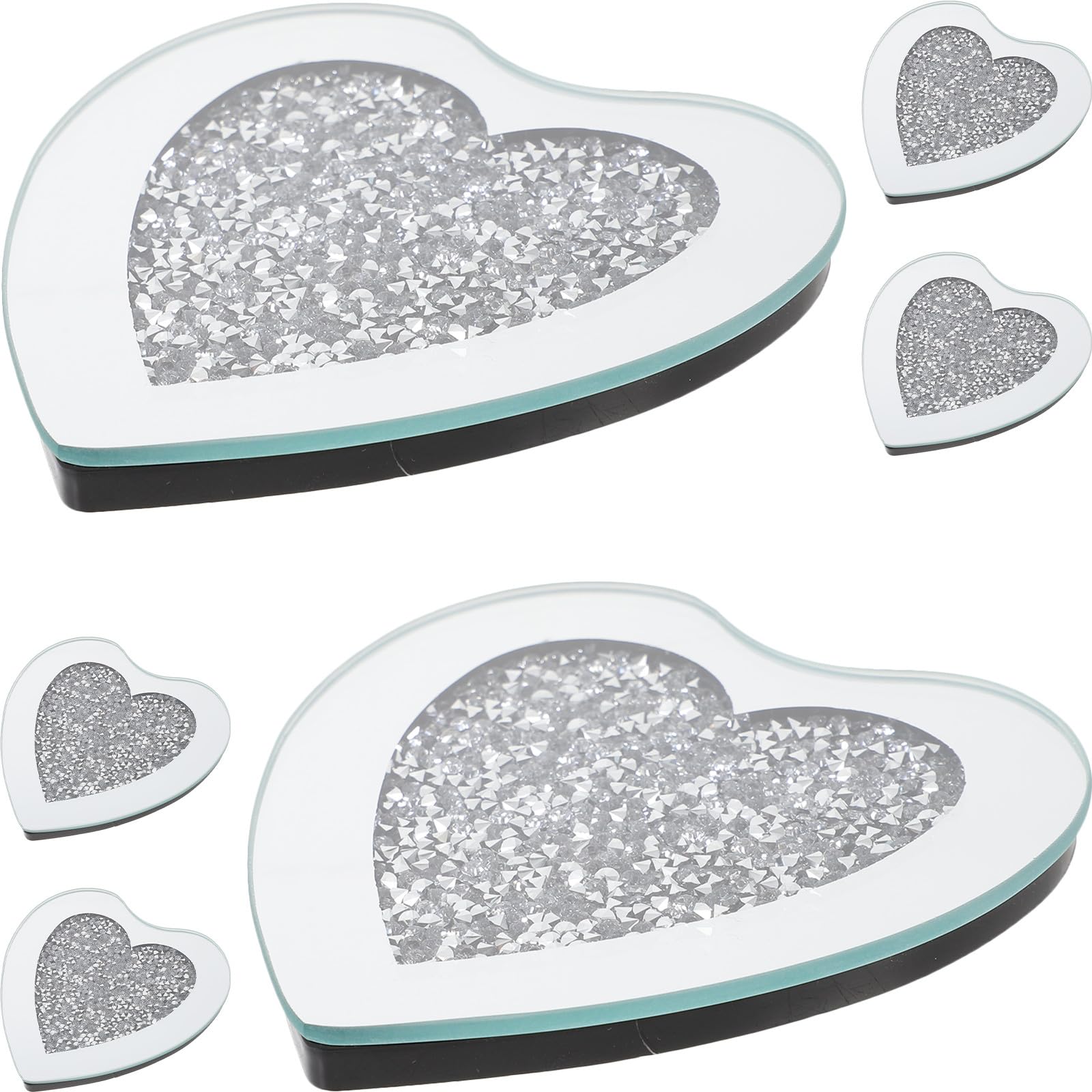 Posavasos de Vidrio Forma de Corazón, 6 Piezas Plata | Resistente a Rayaduras Calor, para Bar y Restaurante, Acabado Elegante para Mesa y Servicio