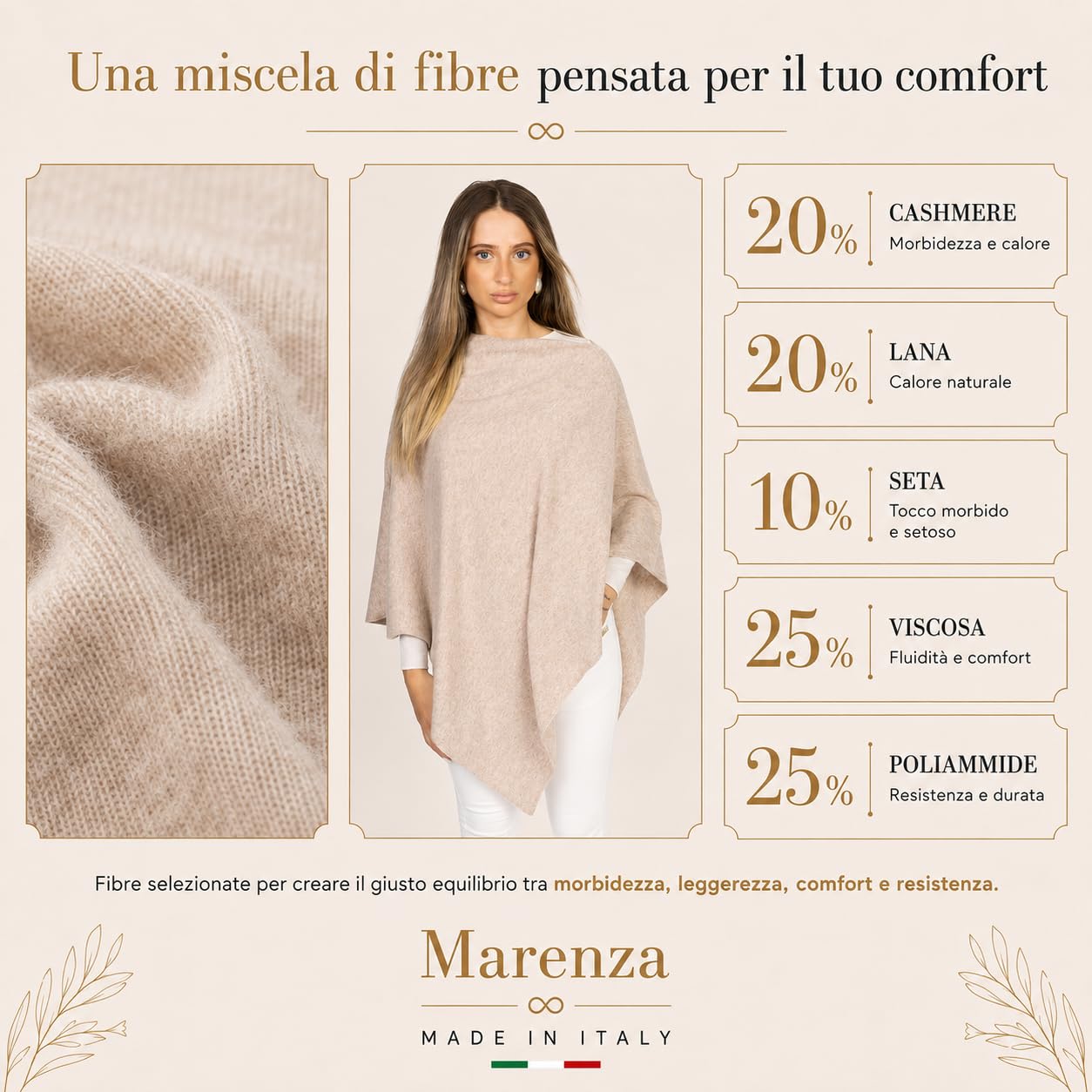 Poncho de mujer de mezcla de cachemira, fabricado en Italia, capa elegante con lana y seda, ligero, cálido y suave, para otoño e invierno