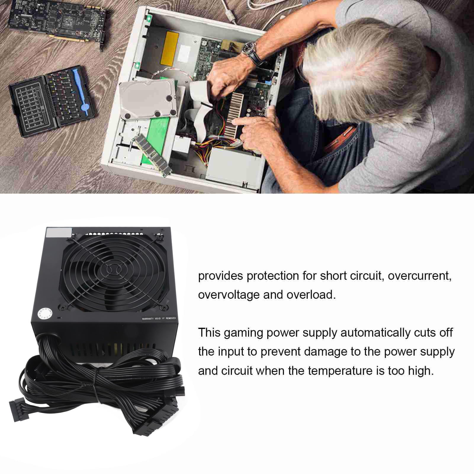 550W Alimentatore Gaming, Ventola Silenziosa con Arresto Automatico