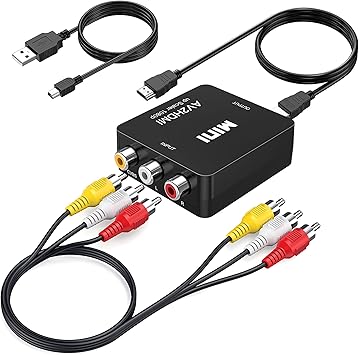 RCA to HDMI Converter, RCA to HDMI Adapter, 1080P Mini Composite CVBS AV to Hdmi Video Audio Converter Adapter for N64 Wii PS2 PS3 Xbox VHSOnly for TV with HDMI Port