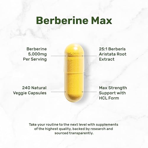 Miniatura 3 de DEAL SUPPLEMENT Berberine Max Suplemento con cúrcuma, 5,000 mg por porción, 240 cápsulas vegetales – 97% HCl de berberina pura – Extracto de raíz de