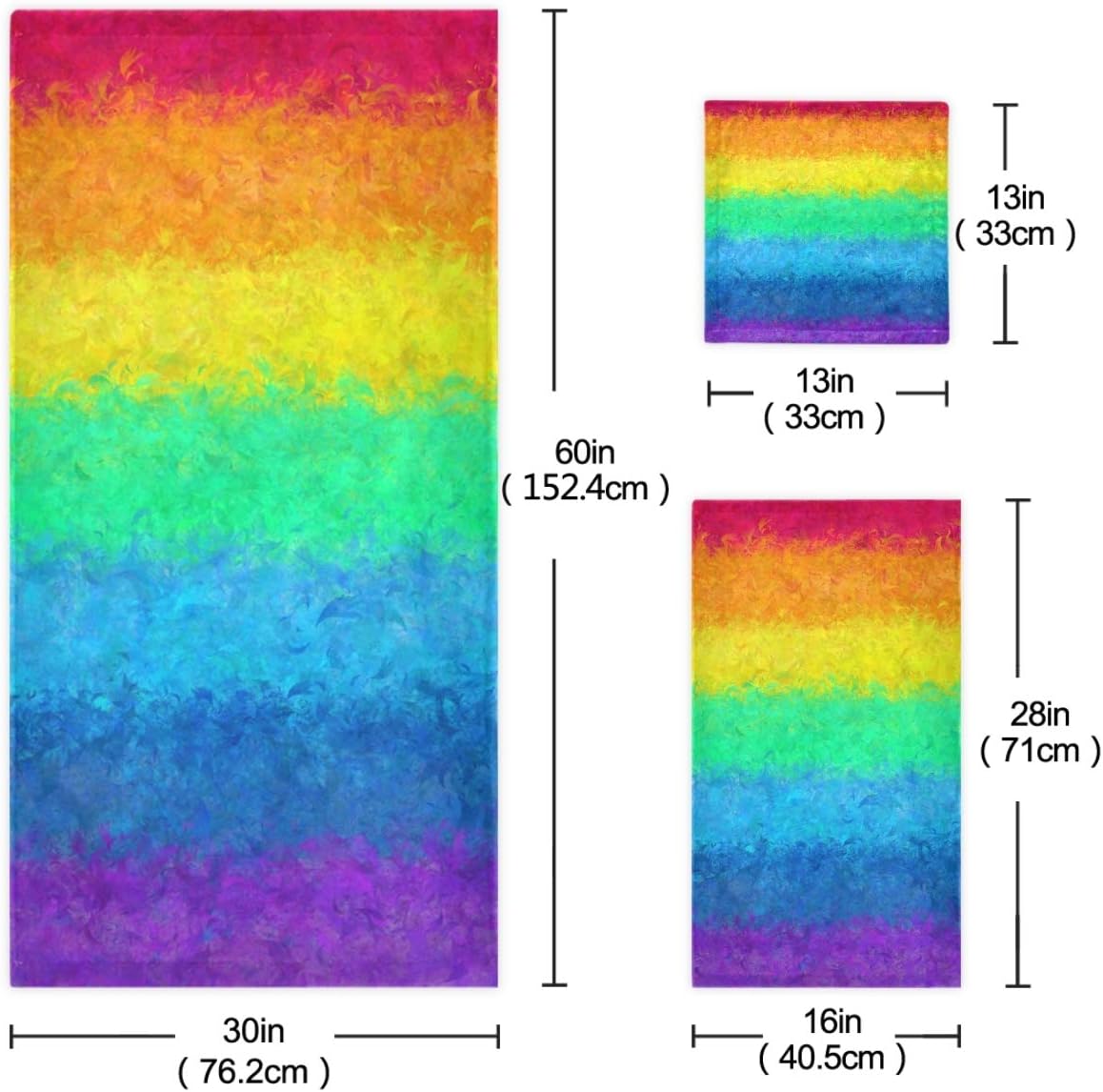 Naanle Rainbow Stripe Pattern Soft Luxury Decorative Set of 3 Towels, 1 Bath Towel+1 Hand Towel+1 Washcloth, Multipurpose for Bathroom, Hotel, Gym, Spa and Beach(Red)