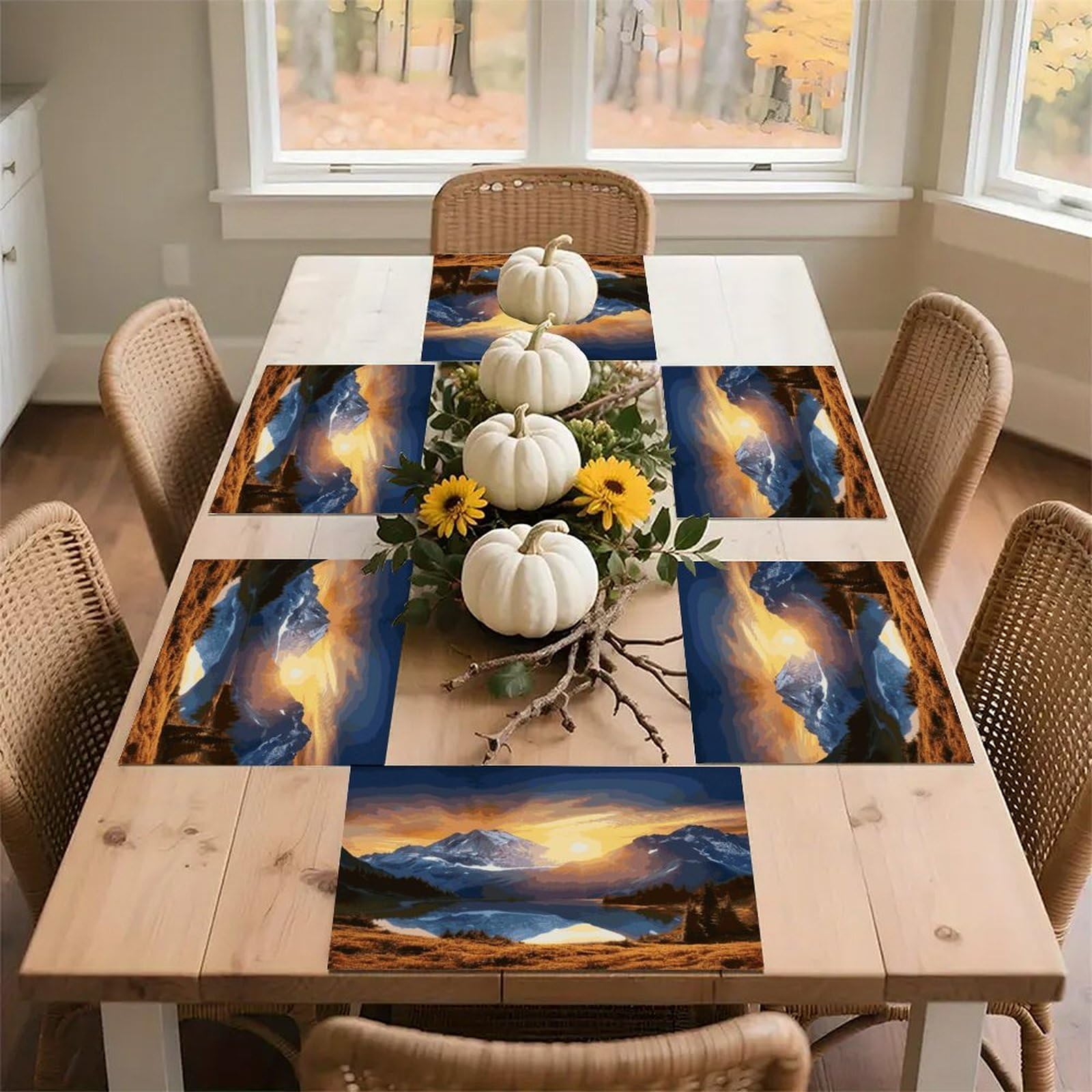 Mountain Sunrise Placemats Heat-Resistant Washable Place Mats Anti Slip Dining Table Place Mats Wipeable Dining Table Mats Kitchen Decoration Placemats 17.7’’×11.8’’