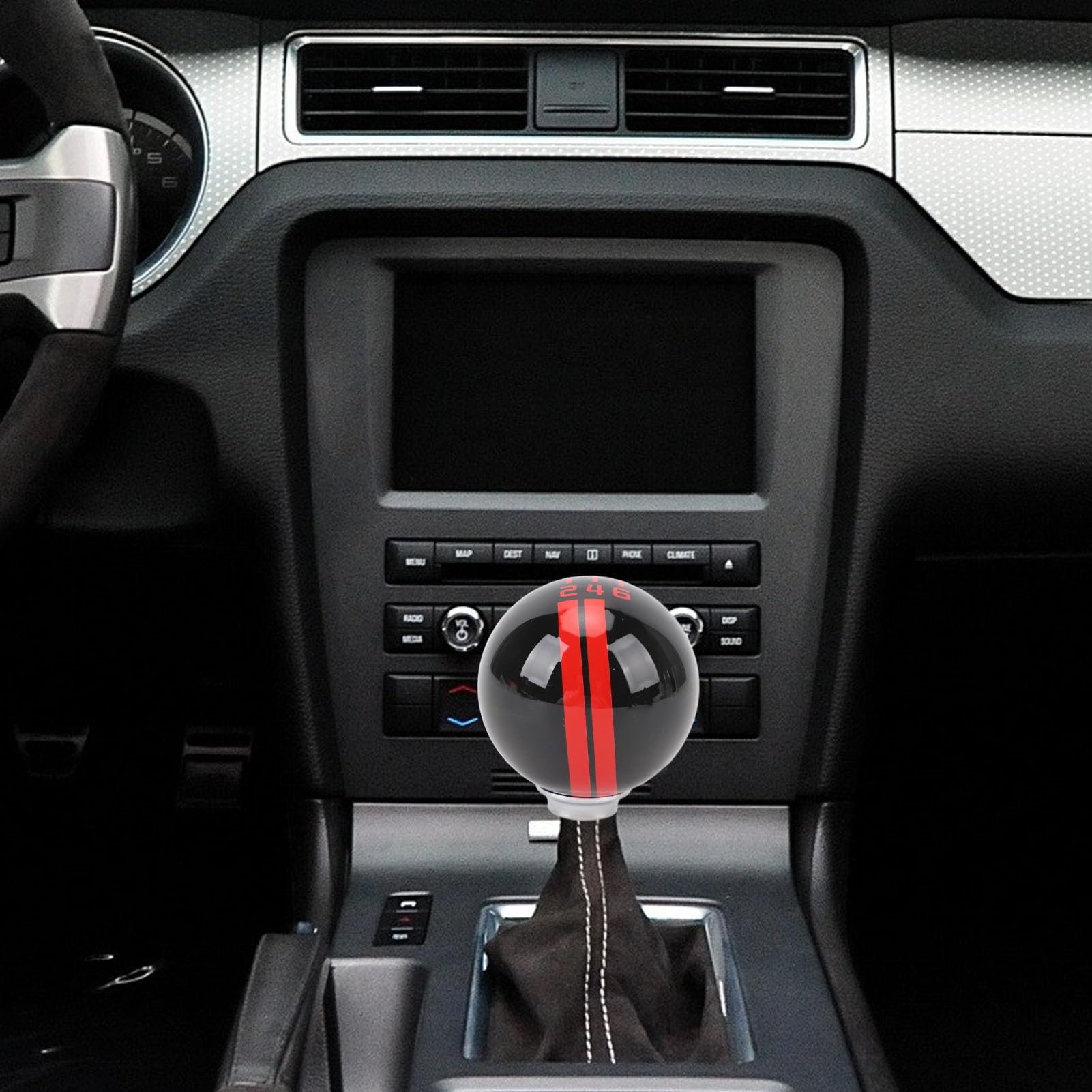 Pomello per Auto Gt500 Style Round Ball 6 velocità Manopole con 3 Adattatori Veicolo Manuale (nero rosso)