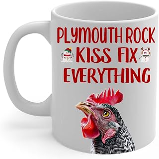 Funny Plymouth Rock Chicken Hen Coffee Mug 11oz White - Kiss Fix Everything Christmas Ceramic Cup Humorous Gifts for Plymouth Rock Chicken Lovers