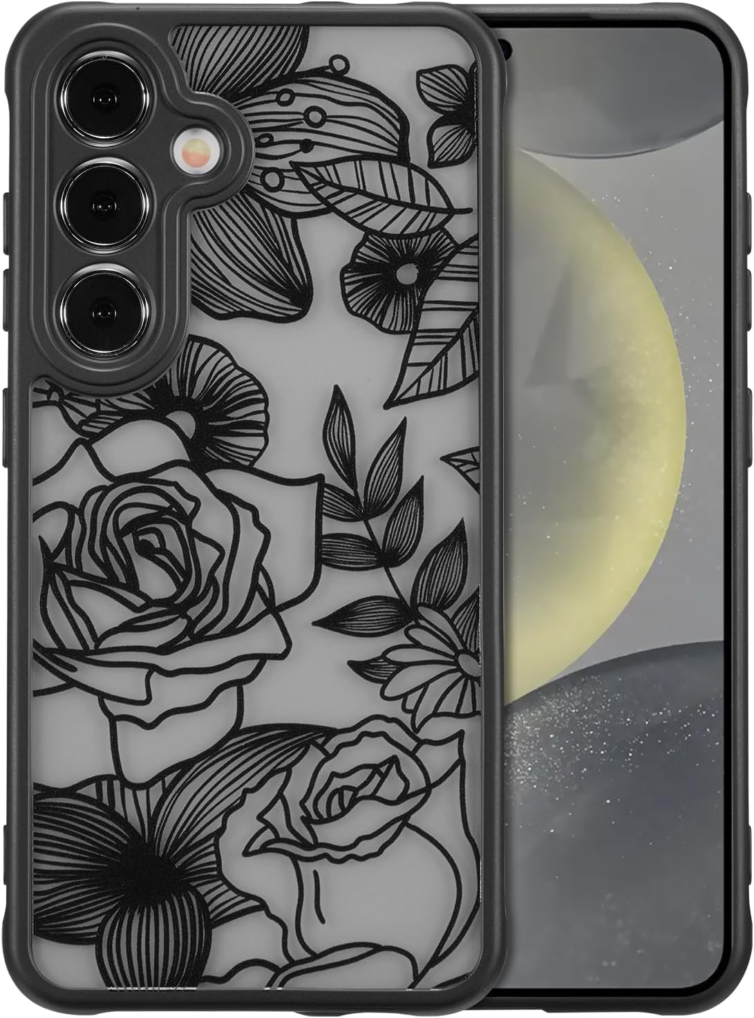 XIZYO for Samsung Galaxy S25 Plus Case, Floral Rose Cute Phone Case for Women Girls Aesthetic Pattern Print Slim TPU Bumper Cover Shockproof Protective Cover for S25 Plus, Black - Image 8