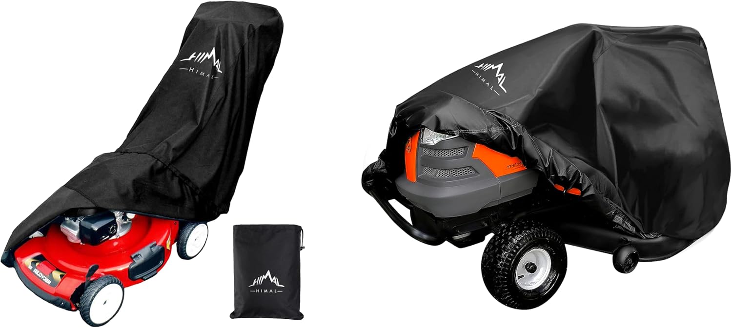 Himal Outdoors Lawn Mower Cover 2 Pack - Riding Mower Cover Pro Heavy Duty 600D Polyester UV Protection Universal Fit with Drawstring & Cover Storage Bag