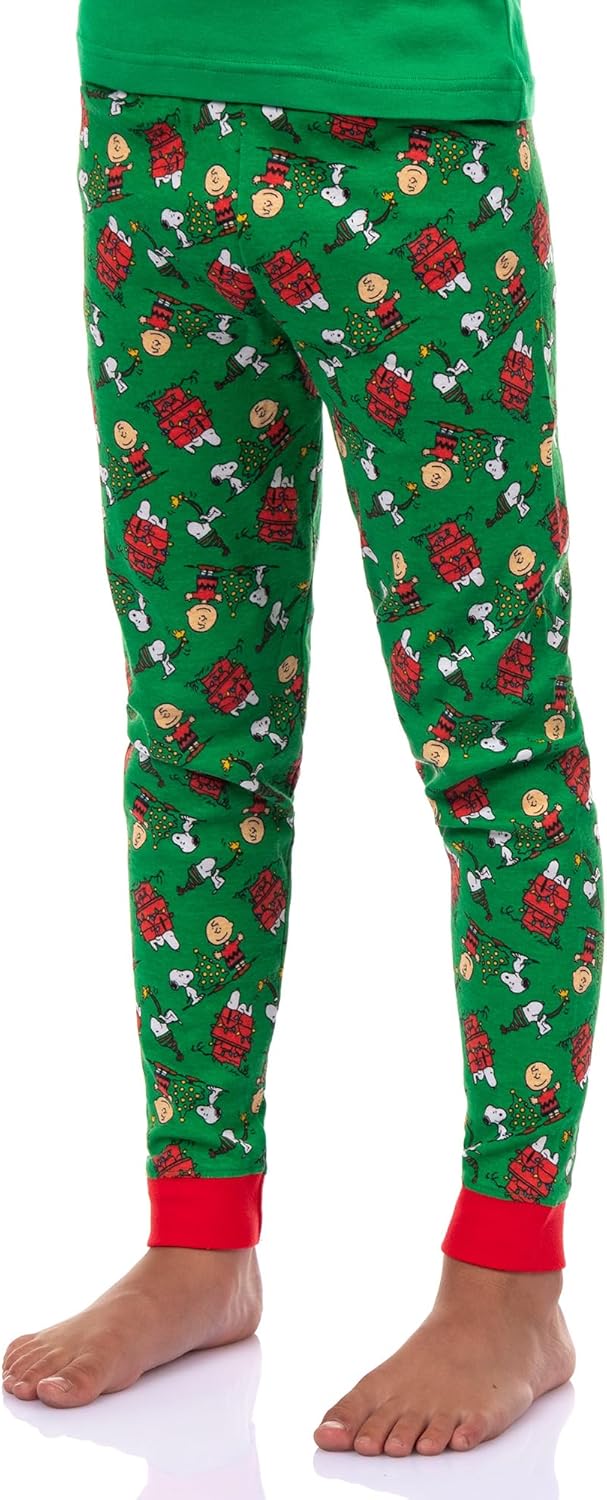 INTIMO Peanuts Pajamas Boy's Snoopy Wake Me When It's Christmas Tight Fit Long Sleeve Shirt and Pant Set - Image 3
