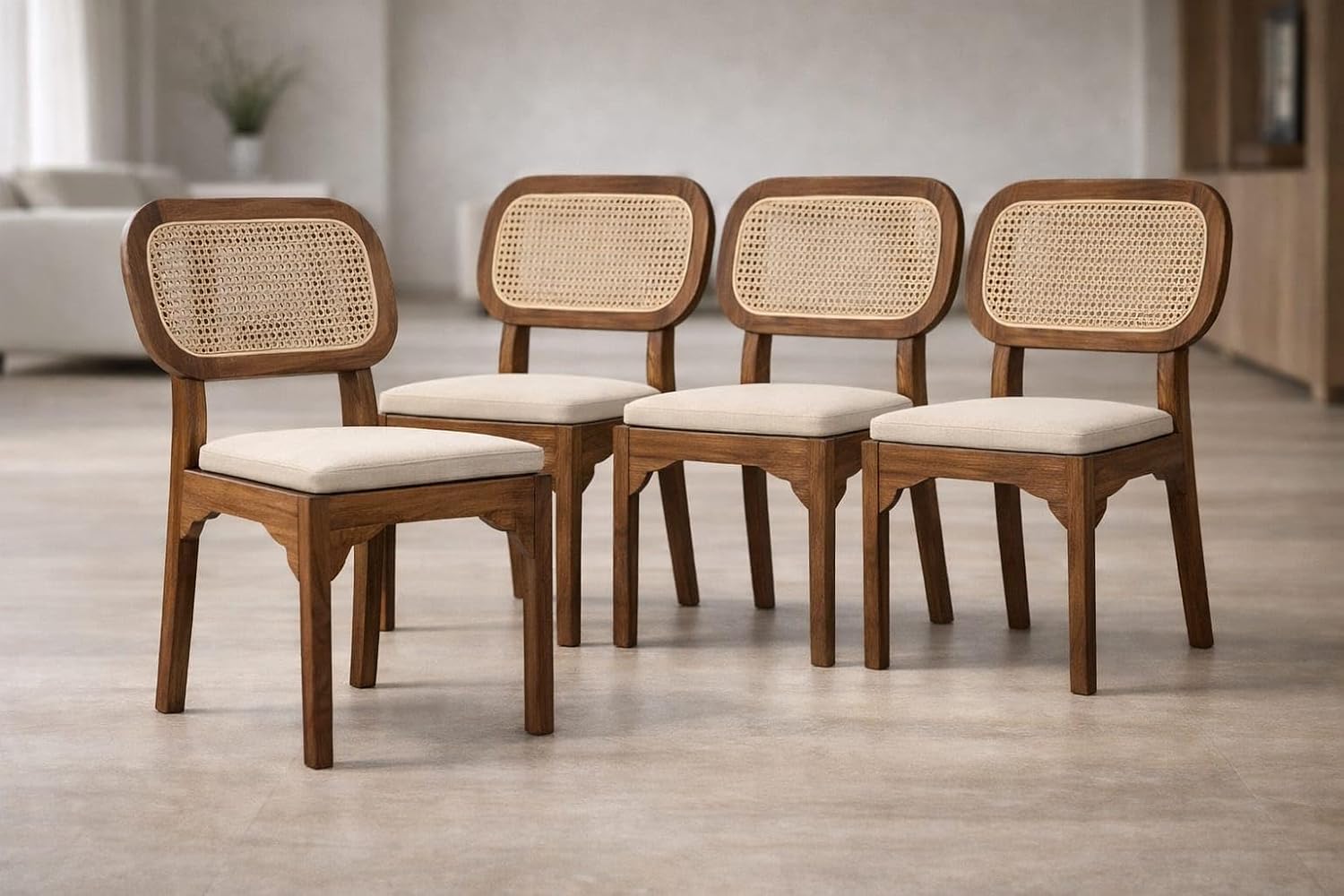 Woodkalakar Set of 4 Solid Sheesham Wood Dining Chair with Cane Backrest & Cushioned Seat | Handcrafted Wooden Chair for D... - Review, Price and Buying Guide