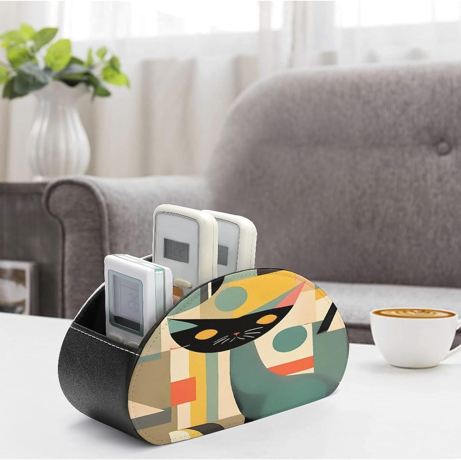 Mid-Century Modern Art Cat Remote Control Holder with 5 Compartments image 4