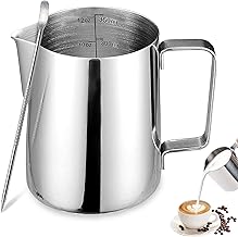 12Oz Milk Frothing Pitcher,Stainless Steel Coffee Espresso Steaming Pitcher Jug w/Coffee Garland Needle,Latte Coffee Art Frothing Cup for Home Kitchen Milk Steamer Cup,Barista Tools