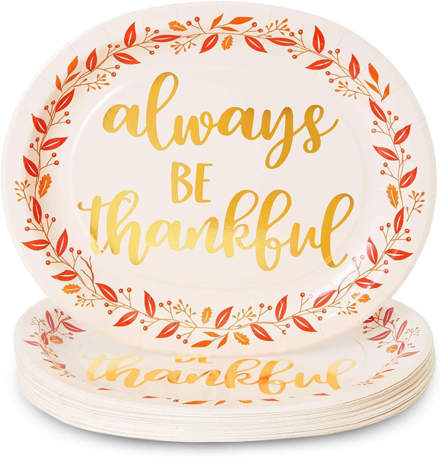 24 Pack Large Oval Thanksgiving Paper Plates, Heavy Duty