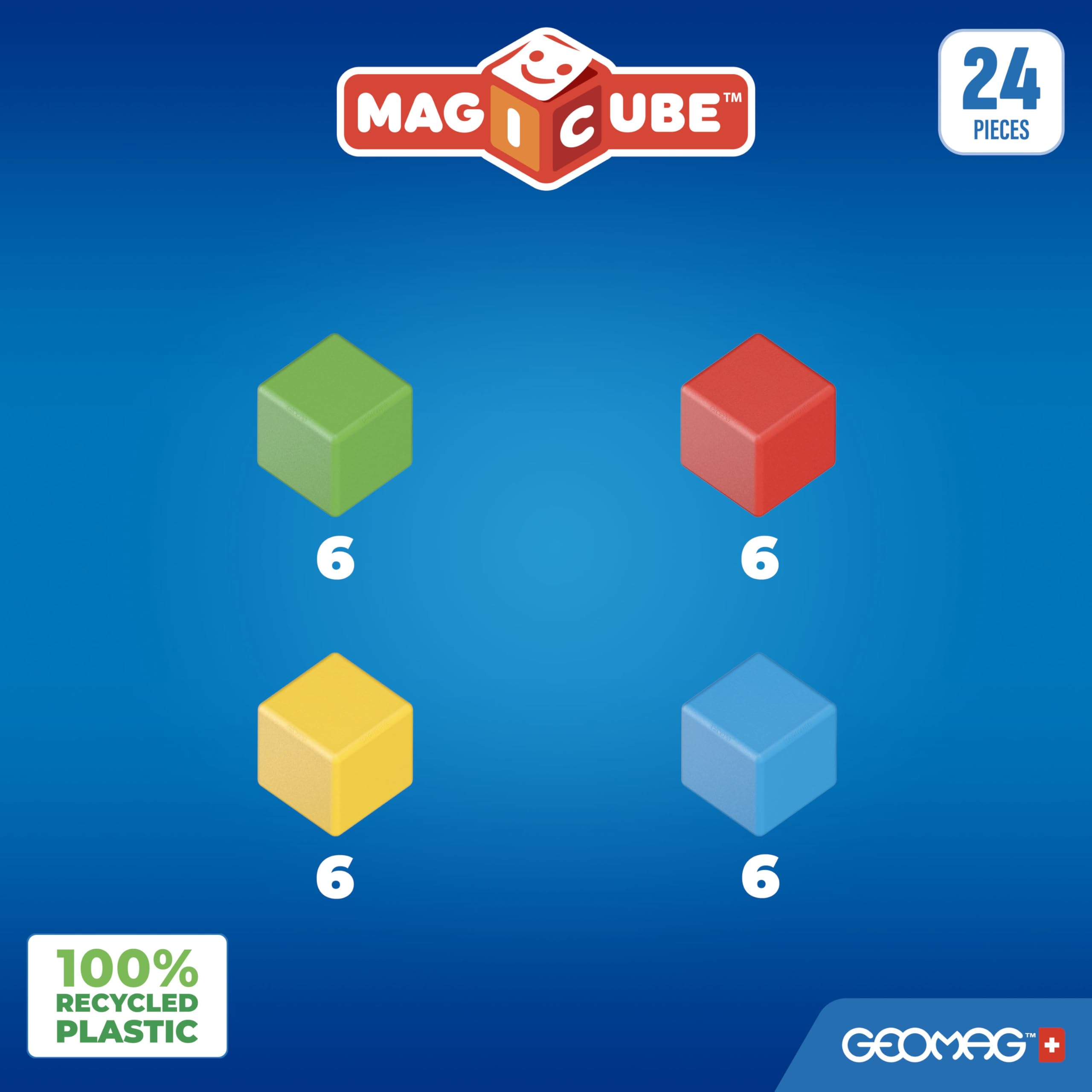 Geomag- Magicube Magnetic Construction for Kids Green Line 100% plastik z recyklingu, 24 kostki, 56, wielokolorowy