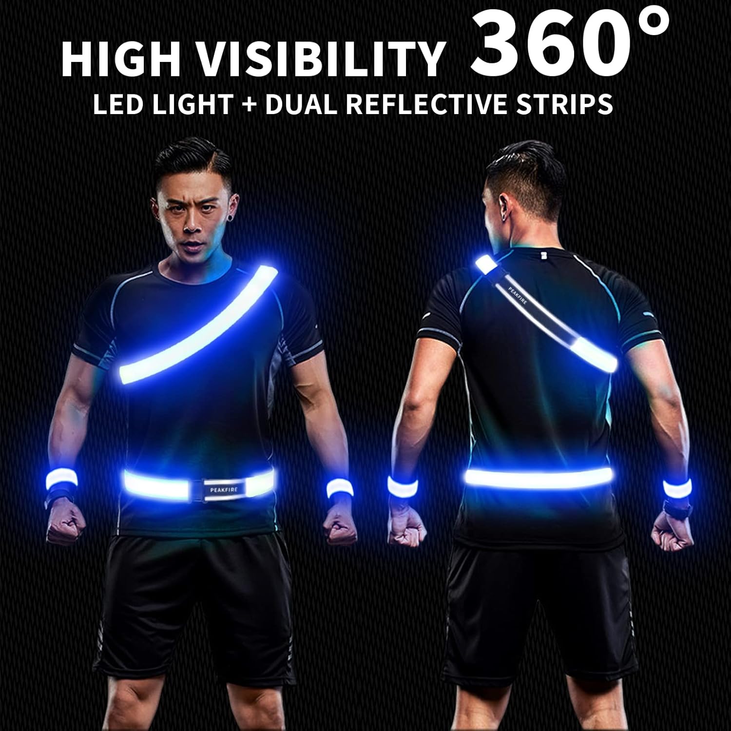 PEAKFIRE High Visibility USB-C Rechargeable LED Running Lights for Runners, 360° Reflective LED Light Up Running Vest Gear for Walking at Night : Sports & Outdoors