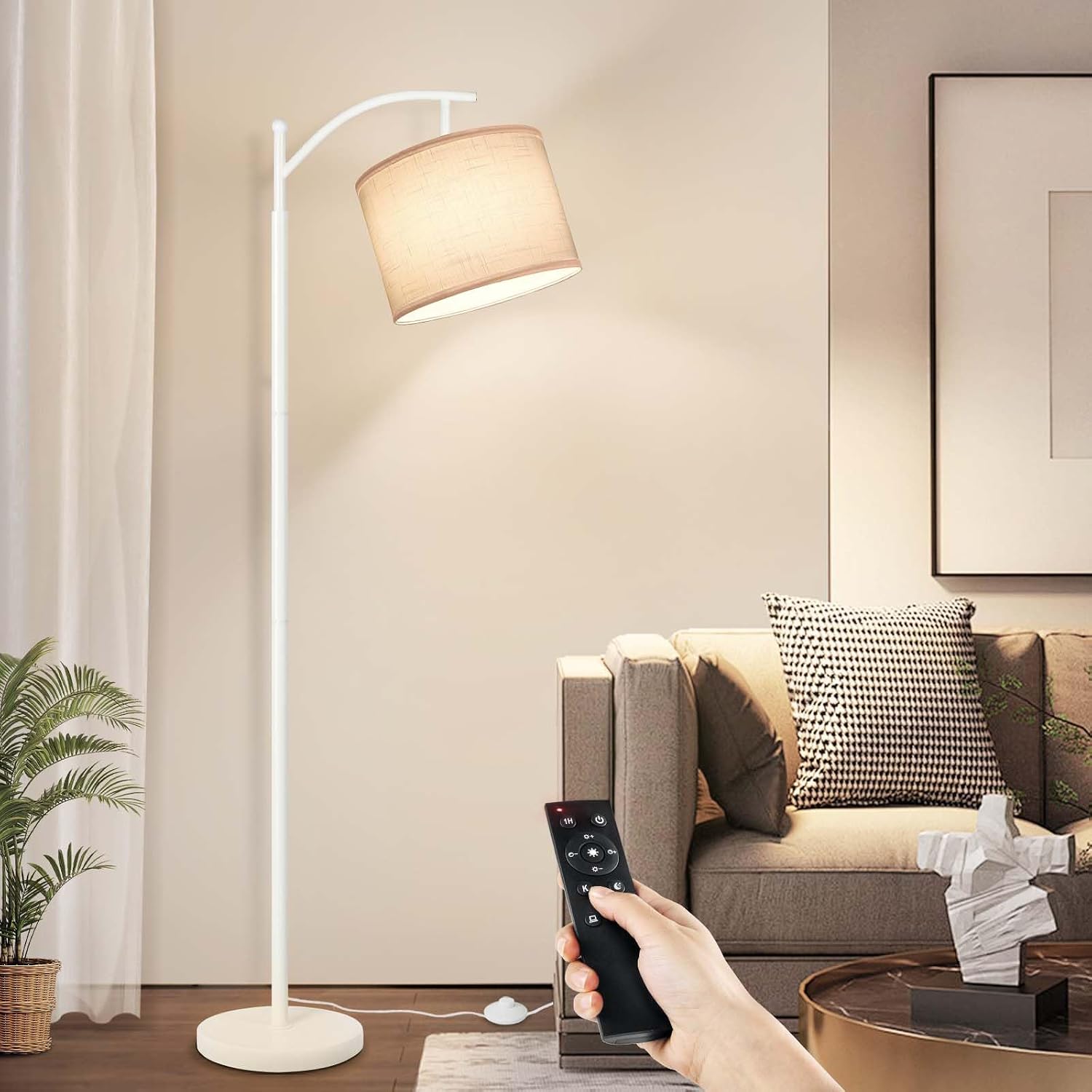 Dodocool 65 LED Floor Lamp With Remote & Fabric Shade — Modern White Lamp For Living Room, Adjustable 1 thumbnail image