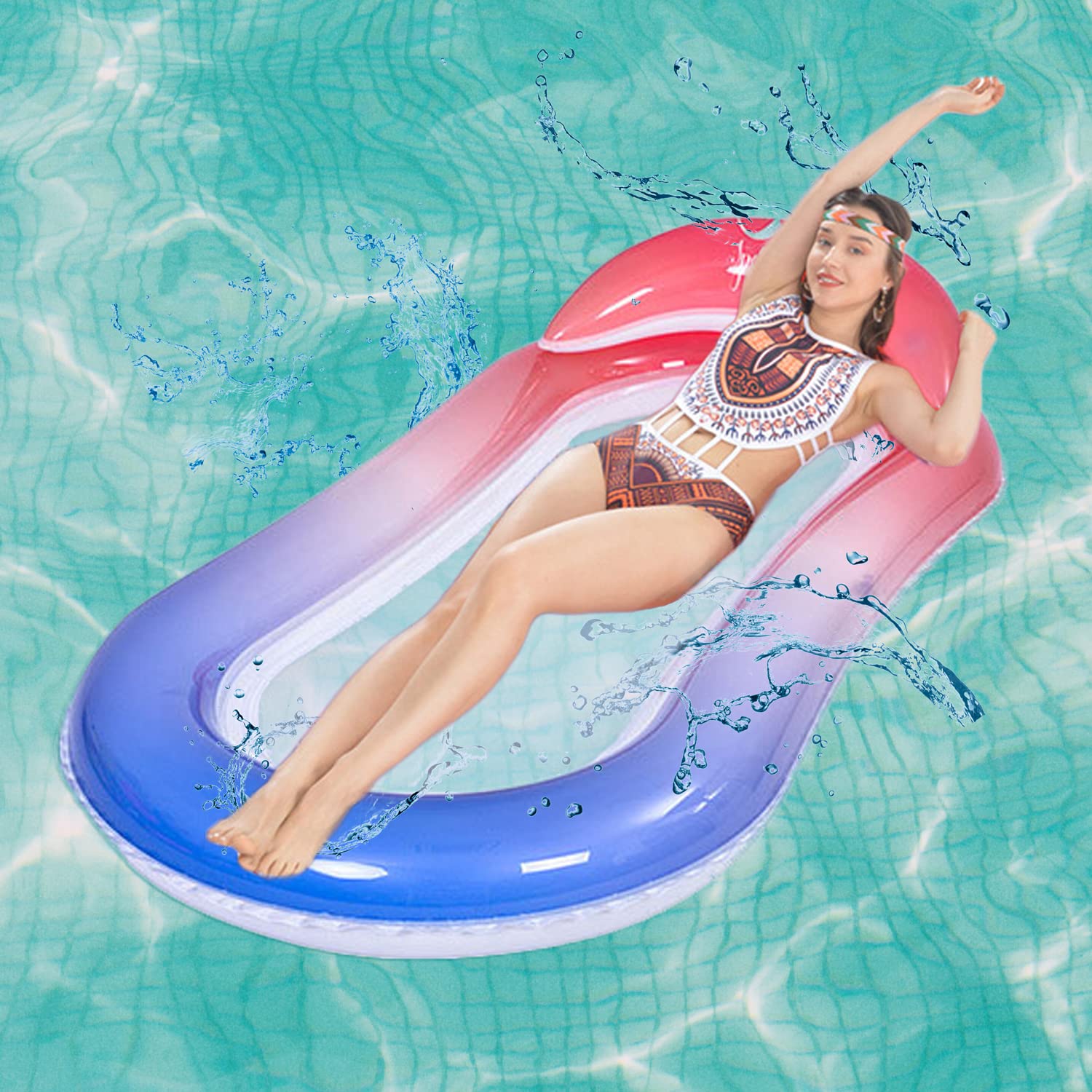 Flotteur Gonflable pour Piscine, Hamac Bouée Piscine Adulte, Matelas Flottant pour Adultes et Enfants, Géant Aqua Flotteur Gonflable en Filet (Vert Bleu)