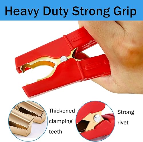 Miniatura 2 de 2 abrazaderas para cargador de batería, extremos de cable de cargador de batería, clips de cocodrilo resistentes de 500 A, abrazaderas de cocodrilo