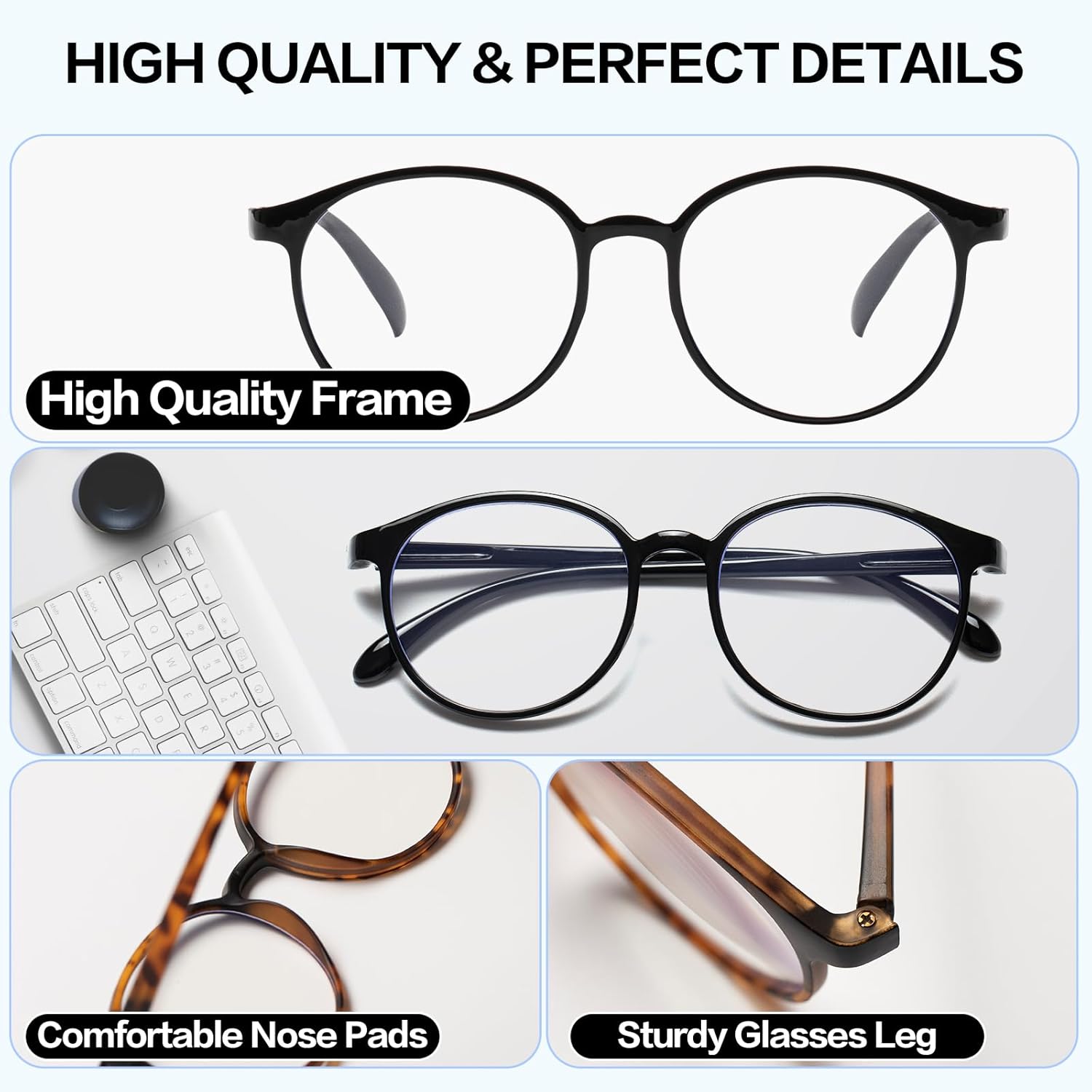 3 Pack Round Reading Glasses for Women/Men, Super Light Blue Light Blocking Readers, Retro Anti Eyestrain Eyeglasses - Image 4