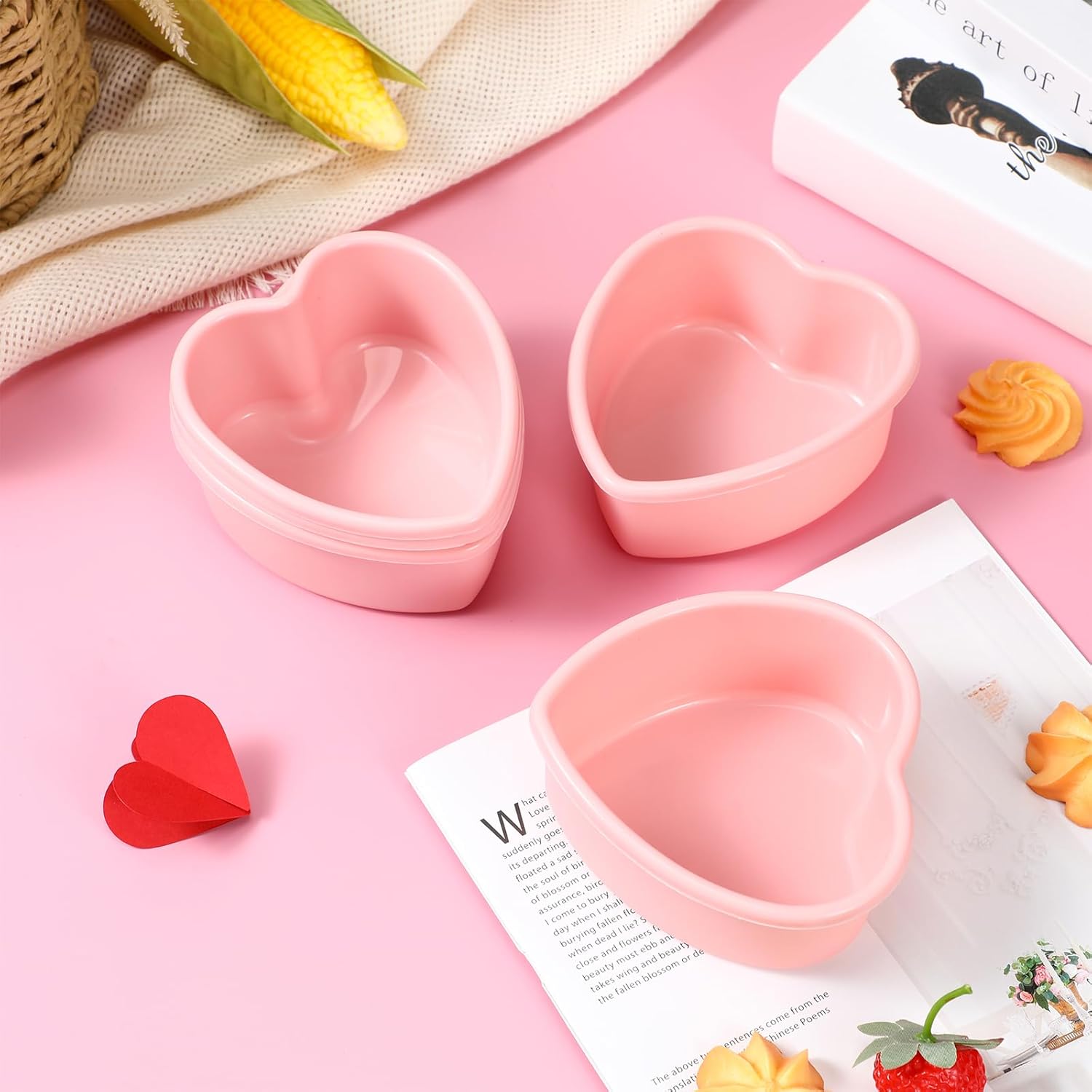12 Pcs Valentine Heart Shaped Cake Pans Galentine Pink Red Silicone Mini Heart Cake Mold Nonstick Dessert Pan Chocolate Baking Tray Bakeware for Valentine Birthday Cupcake Muffin Tool(Pink,4'') - Image 4