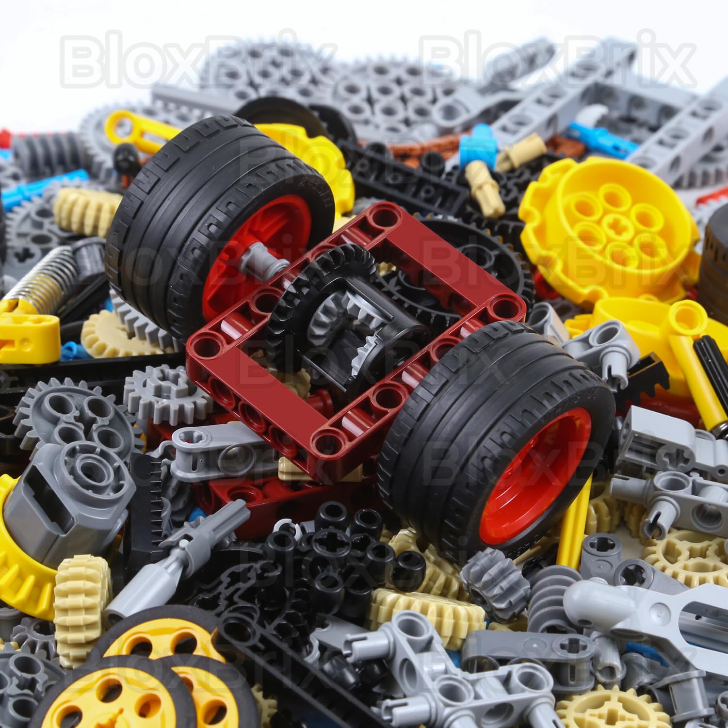 BloxBrix Kit de 852 pièces pour moteur - Roues de maillon de chaîne - Joints différentiels - Goupilles - Engrenages - Amortisseur de chocs - Pièces MOC pour jeux de construction de jouets compatibles