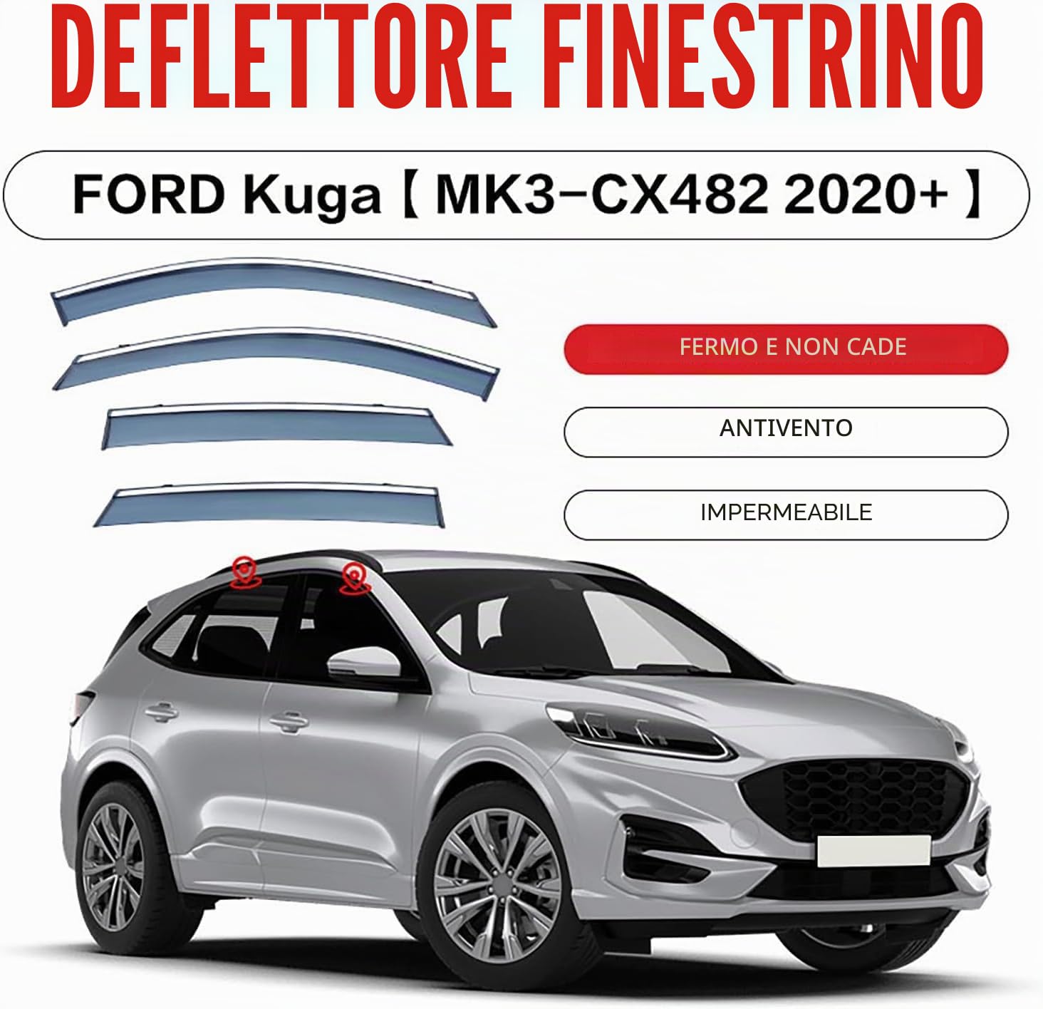 MEOMO 4 Pezzi Auto Deflettori d'Aria per Ford Kuga MK3-CX482 2020 2021 2022 2023, Anteriore E Posteriore Finestra Laterale Antiturbo Antivento Antipioggia Visiera