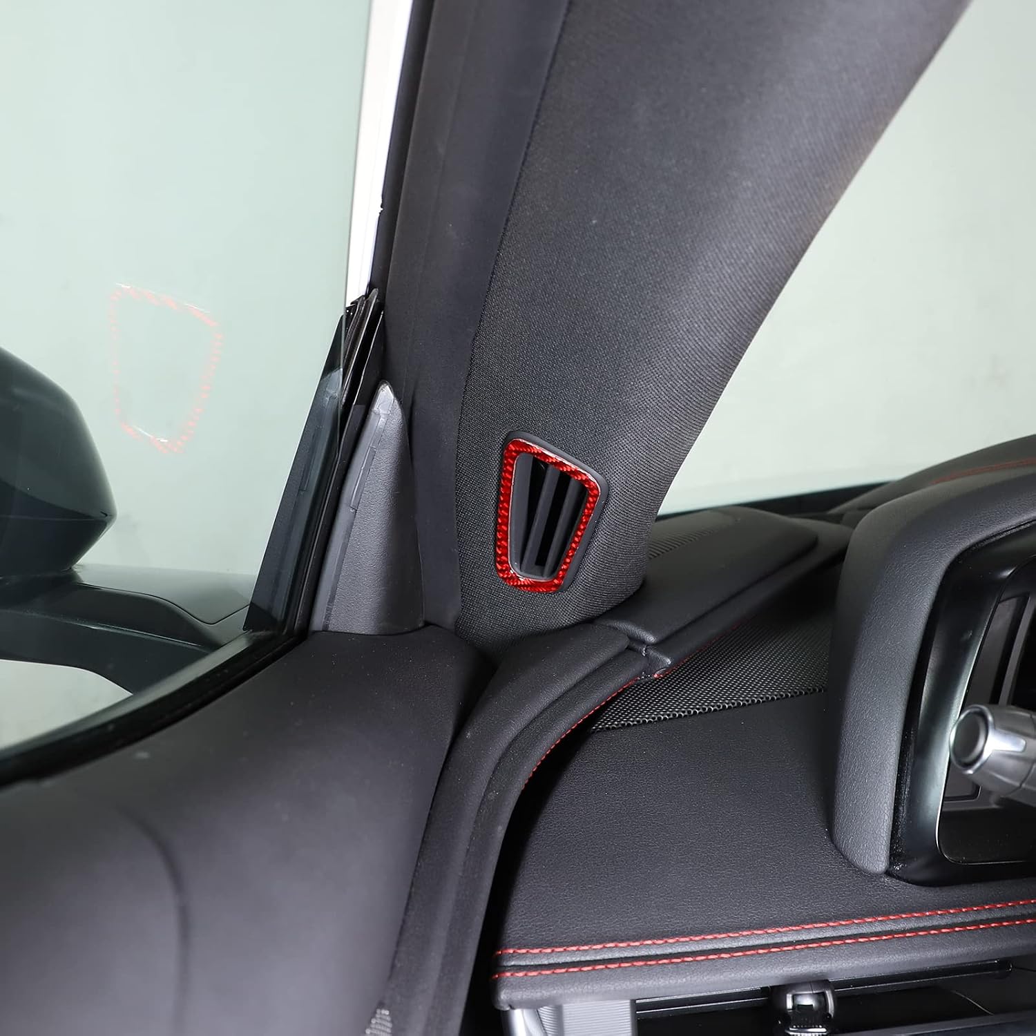 Sekhyna A-Pillar A/C Vent Panel Frame Sticker Trim Soft Carbon Fiber Sticker 2PCS Compatible with Corvette C8 Stingray 2020 2021 2022 2023 Car Interior Accessories (Red Carbon)
