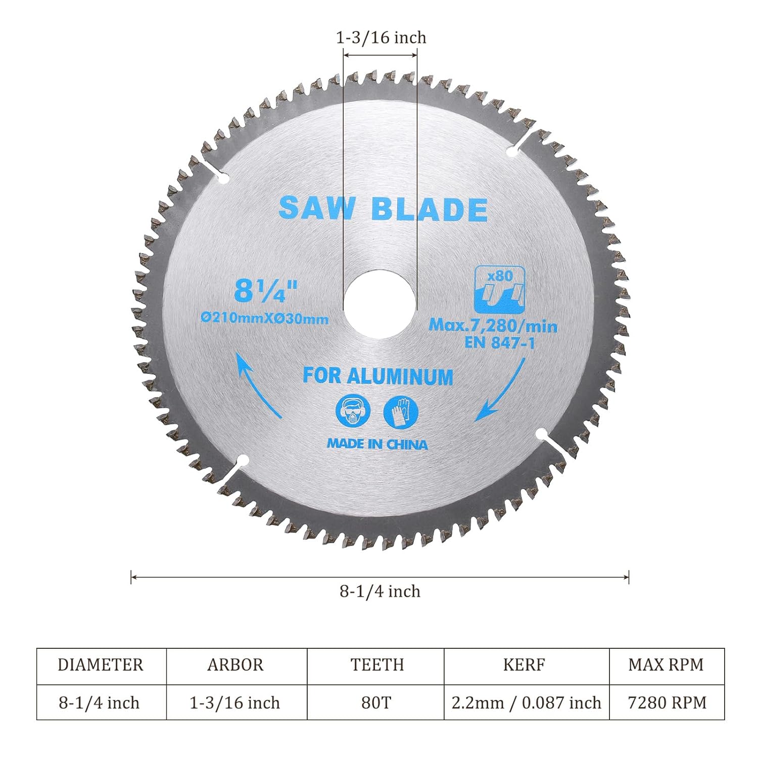 Circular Saw Blade - [8-1/4 Inch x 80 Teeth x 30mm Arbor] Tungsten Carbide Tipped Table Miter Saw Blades with 30mm to 1 Inch 3/8 Inch | Silver