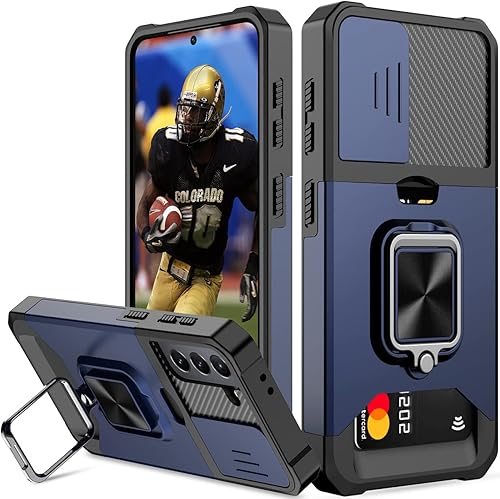 Nvollnoe Funda para Samsung S21 con cubierta deslizante para cámara protectora resistente Galaxy S21 con tarjetero Funda magnética con función atril