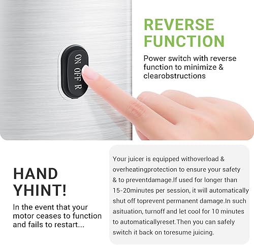 Miniatura 7 de AMZCHEF Cold Press Juicer, Juicers Machines - 3.2" Large Feed Chute for Whole Fruits & Vegetables, Stainless Steel Slow Masticating Juice Easy to