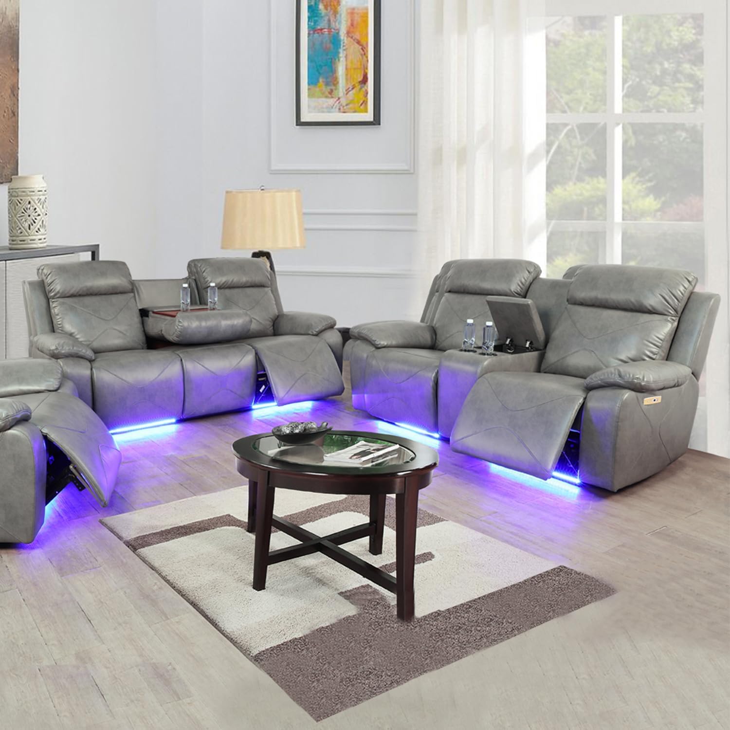 A Ainehome Power Leather Recliner Sofa Sets, 2 Pieces