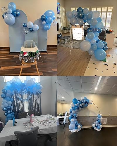 Miniatura 7 de Kit de guirnalda de arco de globos azules, 155 globos de confeti azul pastel, globos metálicos de confeti de macarrón para bebé, cumpleaños, boda,