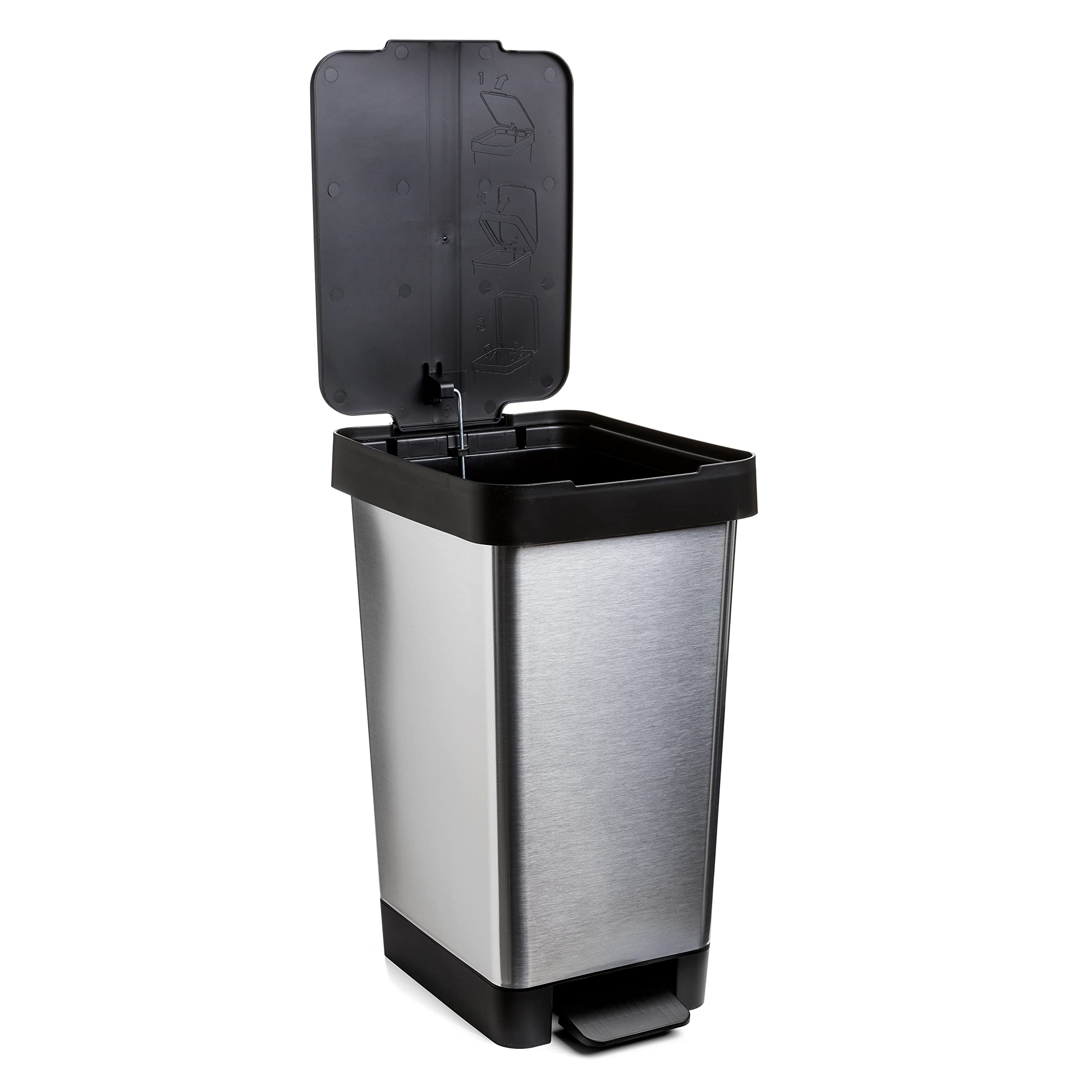 Tatay Cubo de Basura Cocina con Pedal Smart Deco 25L | Diseño Compacto y Funcional | Uso Interior y Exterior | Apto para Bolsas de 30L | Plástico Resistente Libre de BPA | 26x36x47cm, Gris Metalizado