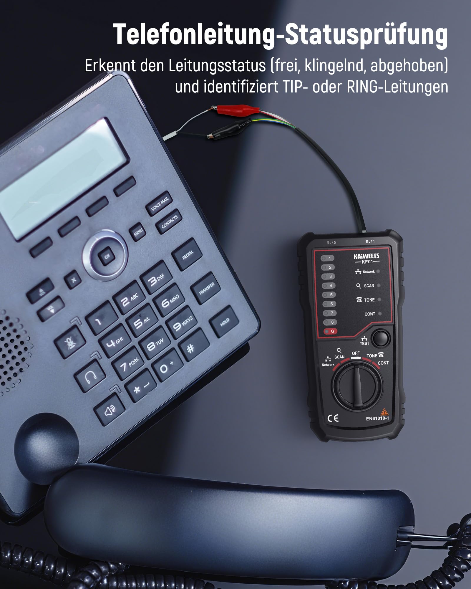 KAIWEETS netzwerktester – RJ45 RJ11 netzwerkkabel tester Telefonkabeltester,netzwerk kabeltester LAN-Kabeltester, geeignet für Kabelverfolgung, Telefonleitungstests und Durchgangsprüfungen