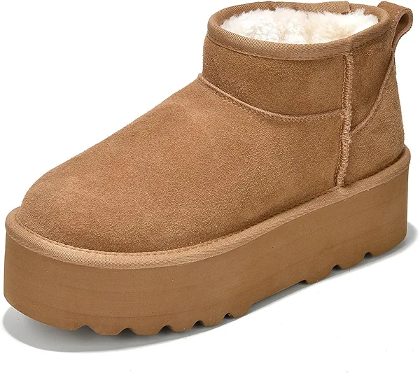 Project Cloud 100% Genuine Leather Ankle Boots for Women - Anti-Slip Memory Foam Insole Womens Boots - Lightweight Winter Womens Shoes, Ankle Booties for Women (Huggy, Chestnut, 6.5
