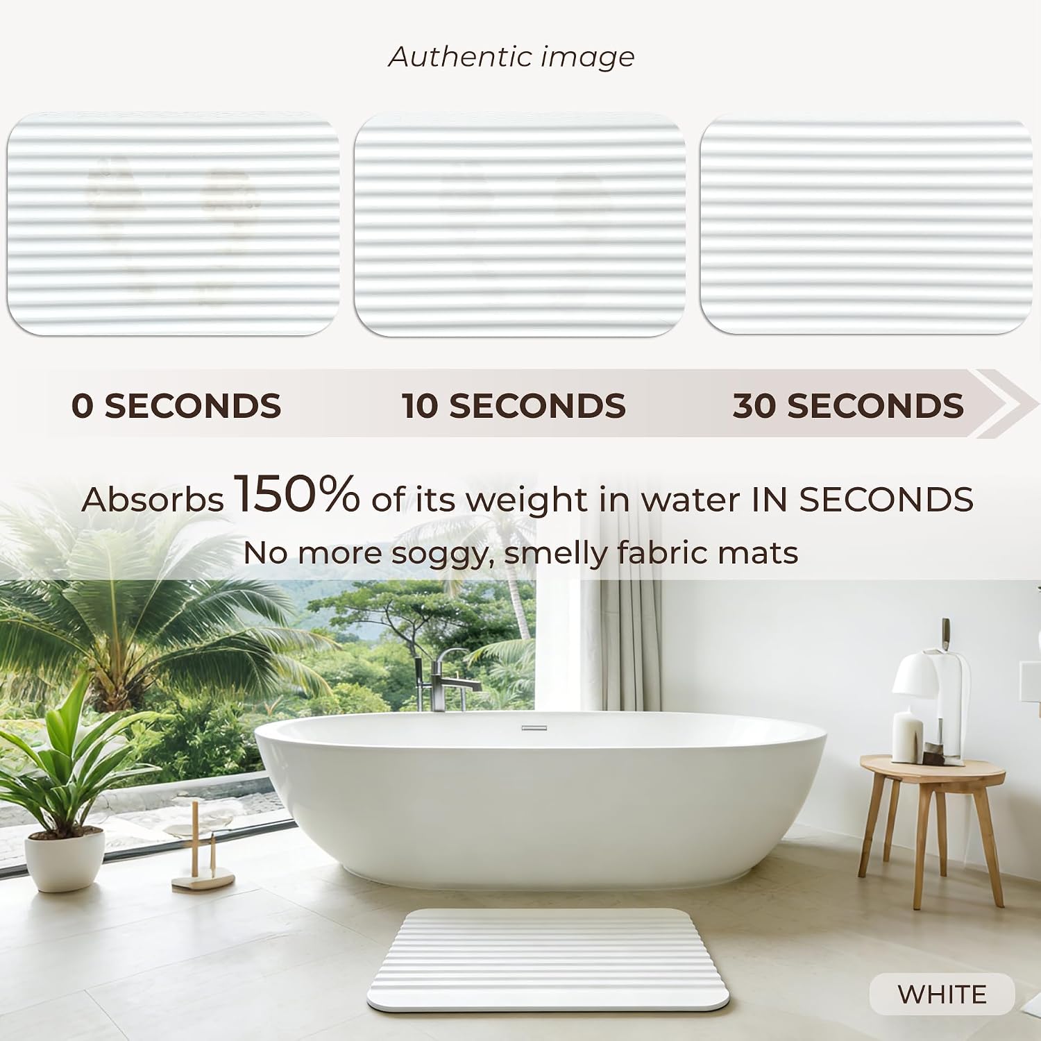 Stone Bath Mat Diatomaceous Earth Shower Mat Non-Slip Ultra Absorbent Durable Stone Mats for Bathroom/Kitchen Fast-Drying Modern Design Easy to Clean (24''*16'' White)