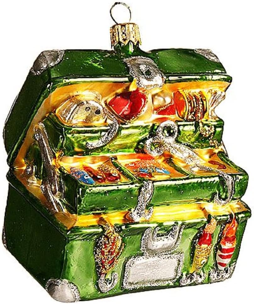 Fishing Tackle Box Polish Glass Christmas Tree Ornament Hooks Lures Decoration