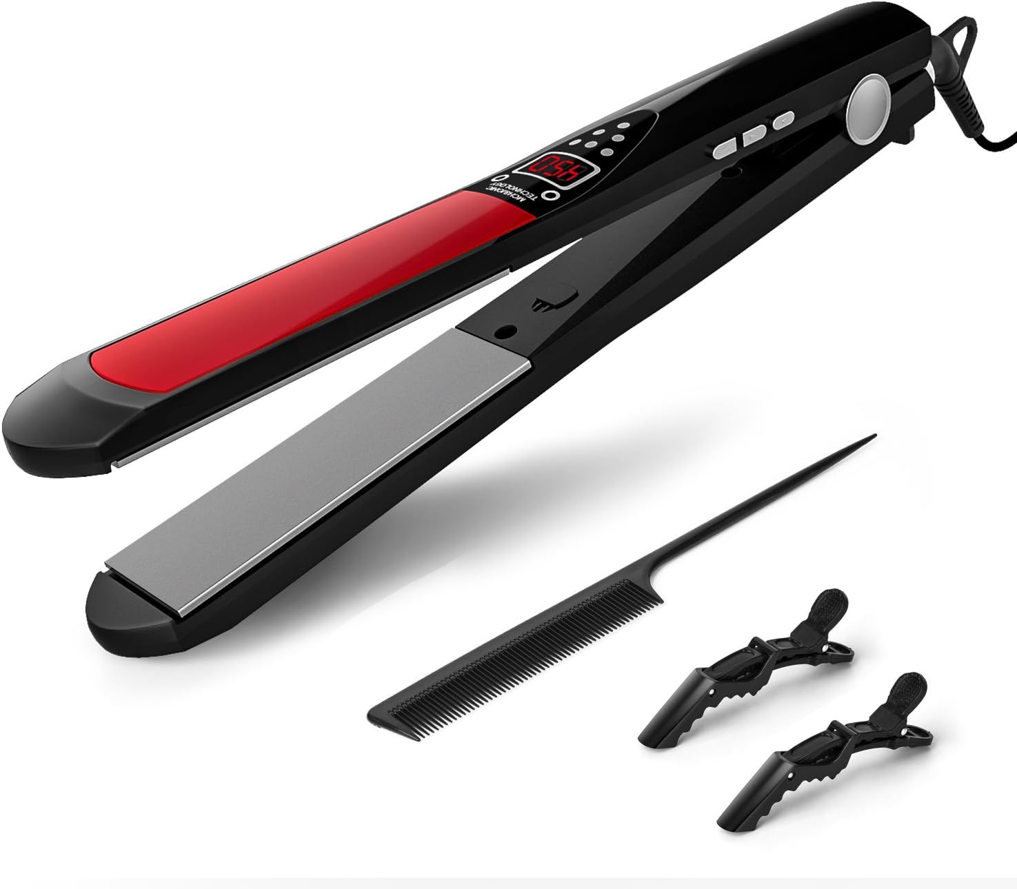 Professional Flat Iron Hair Straightener, Mamada Flat Hair Straightening Temperature Control Dual Voltage & Auto Shut Off with LCD, 1-Inch -- Black