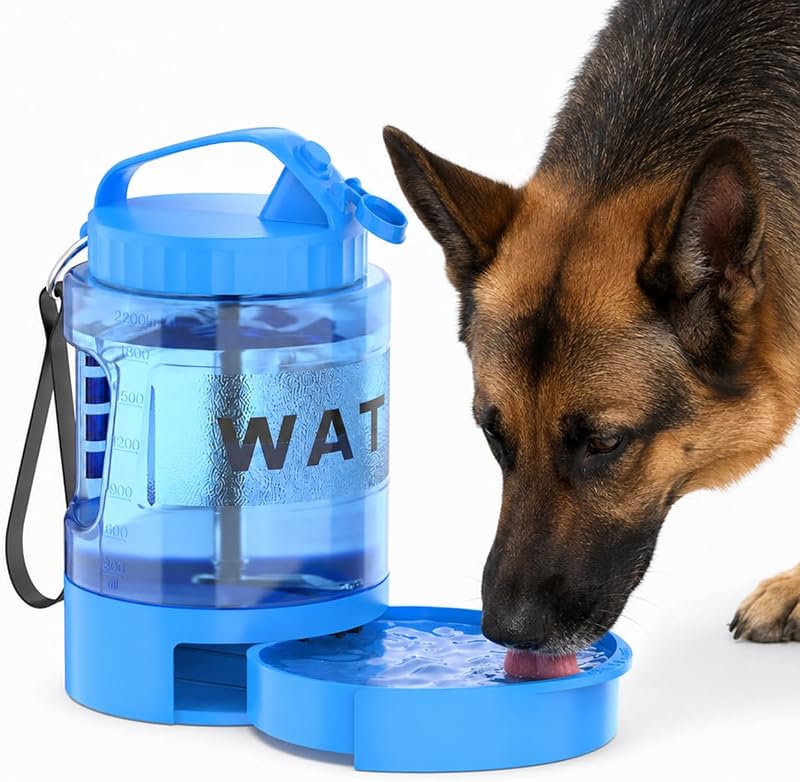 Garrafa de Água Portátil para Cães com Tigela de Viagem PETDOTT, 2,2 L, Azul