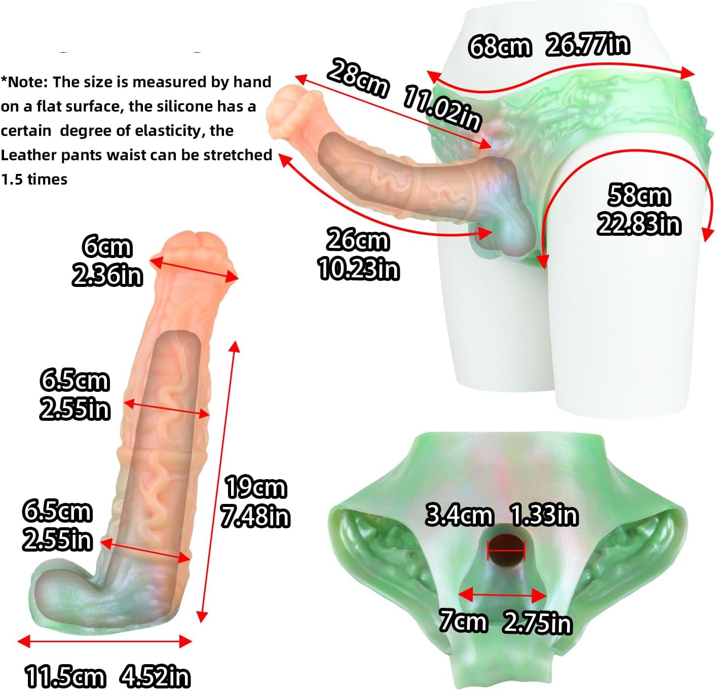 Soft Silicone Strap On Wearable Dildos Panties with Hollow Tunnel, Reusable Strapless Harness Dildo with 11.02in Penis Sleeve Adult Sex Toy for Man