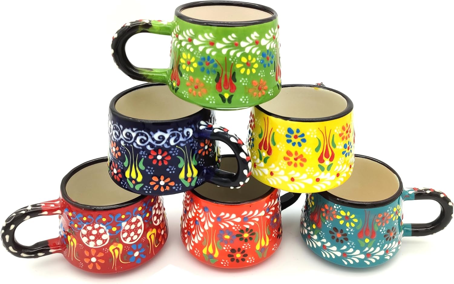 Coffee Mug Cups Ceramic Handmade 6 Oz Coffee Mug Set for Espresso Cups Set of 6, Multi Color Tile Coffee Cup Set for Tea, Cappuccino, Latte 180 Ml (Set of 6)