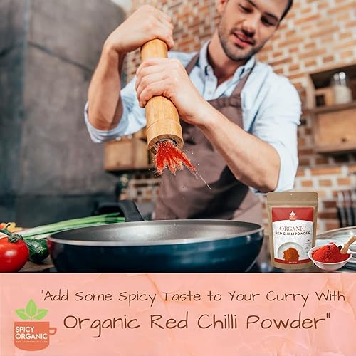 Miniatura 6 de SPICY ORGANIC Chili en polvo rojo  Certificado orgánico por USDA, sin OMG, perfecto para añadir un sabor ahumado y picante a sopas, guisos, chile y
