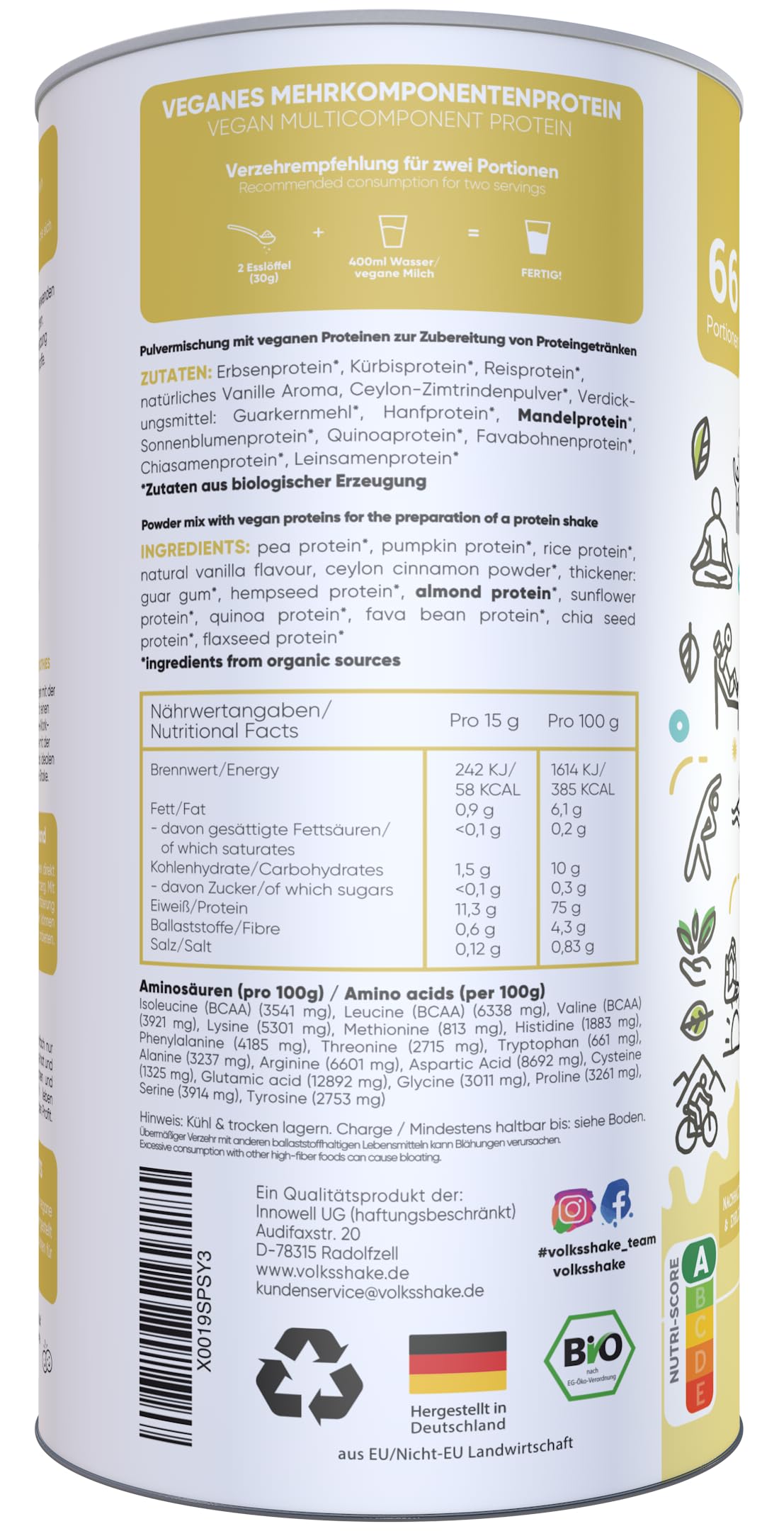 BIO Protein vegan | Vanille | DE-ÖKO-006 | 10 pflanzliche Proteinquellen | Ohne Süßungsmittel | Ohne Soja & Gluten | Premiumqualität vom Bodensee | Made in Germany (1000g, Vanille)