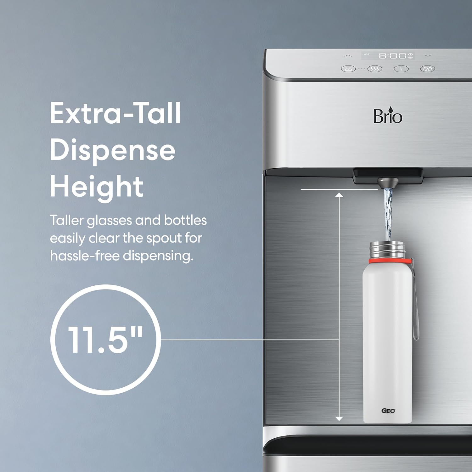 Brio Moderna CLBL730SC Self-Cleaning Bottom Load Water Cooler Dispenser for 3 & 5 Gallon Bottles – Tri-Temp w/Fast-Dispense, 11.5" Dispense Height, 24/7 Illuminated Display, Silver Stainless Steel image 5 of 9 B0BYQQMQ8L